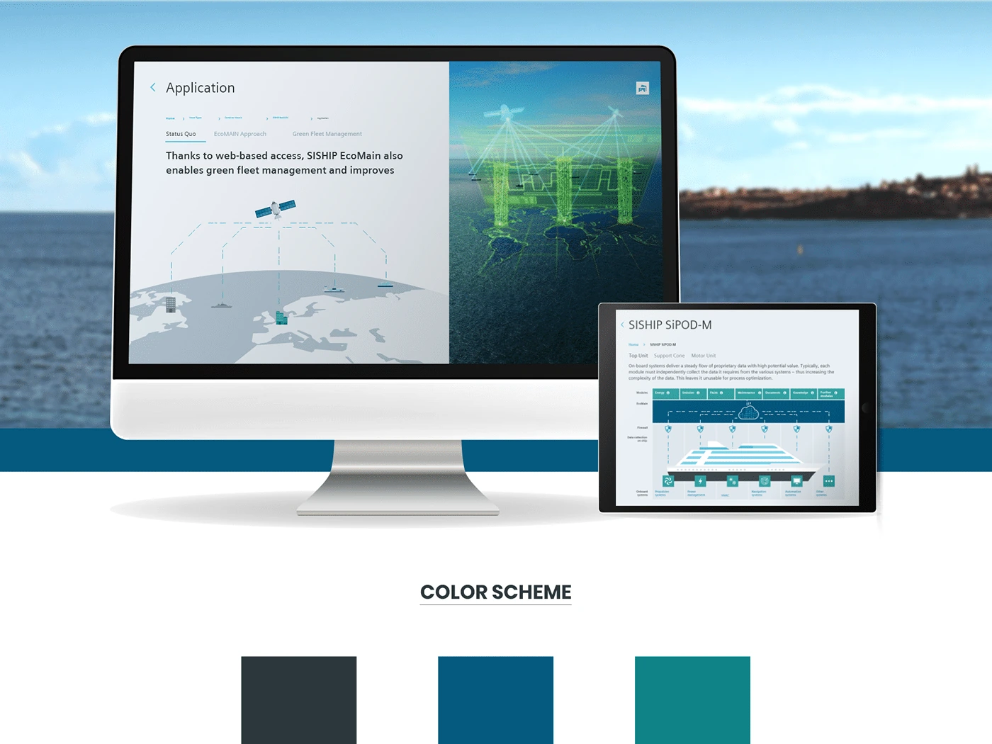 Siemens Marine App als responsive Anwendung auf Desktop und Tablet