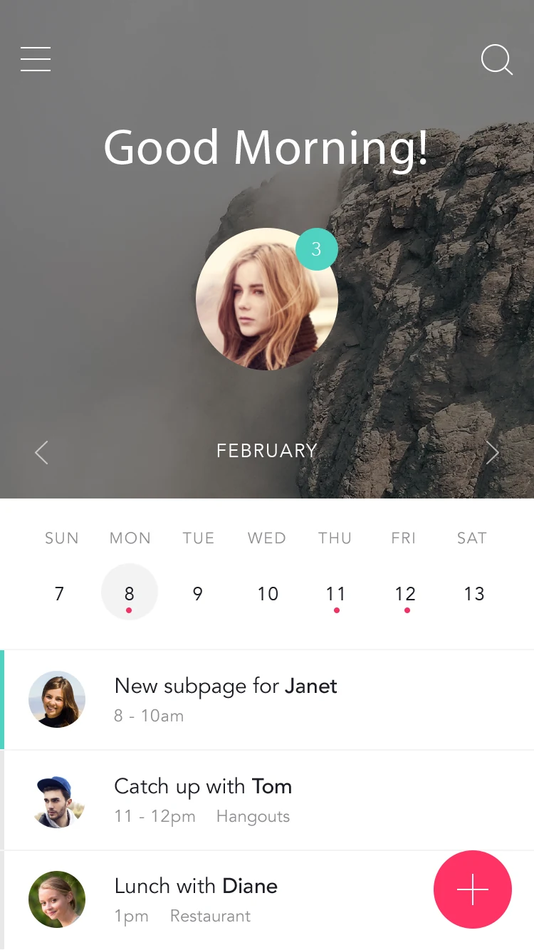Home: Termine, Kalender und Tageskontext auf einer Oberfläche