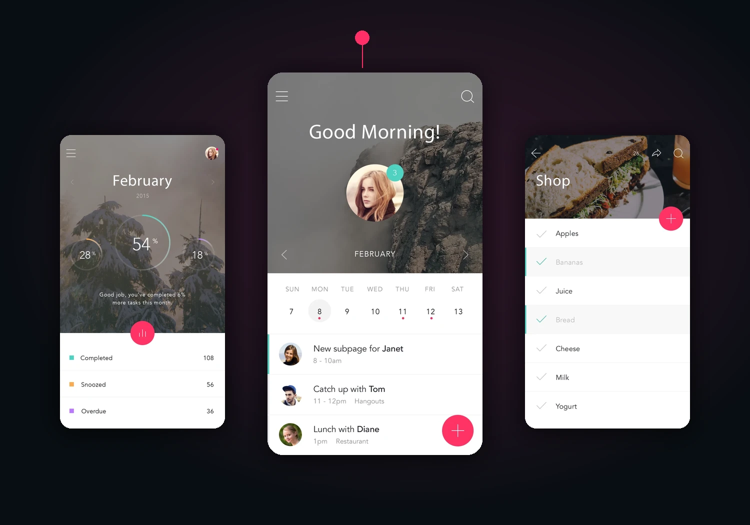 NOVUM App-Konzept mit Overview, Home und Listenansicht